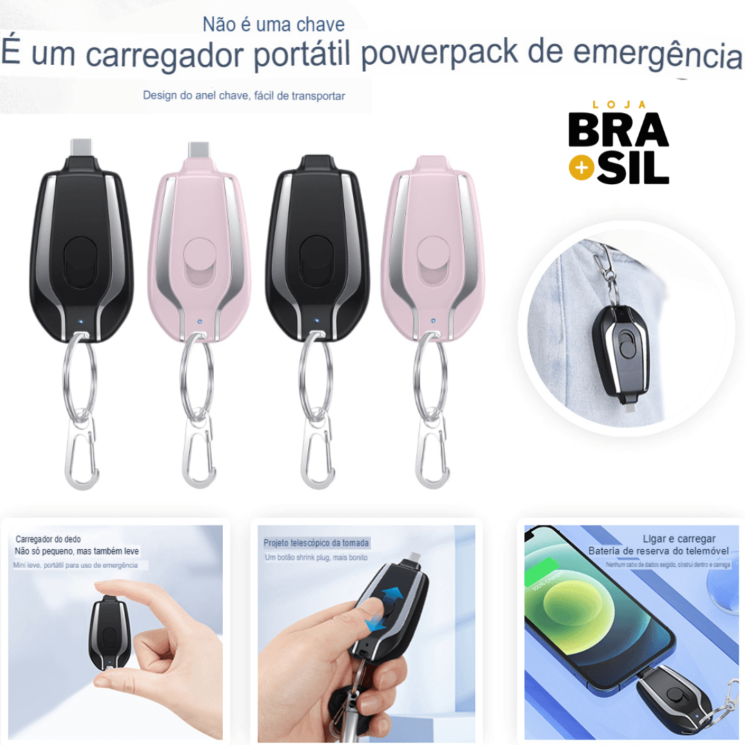 Mini Carregador Chaveiro Turbo Pro™ - Tenha bateria sempre em qualquer lugar - Fengari Express