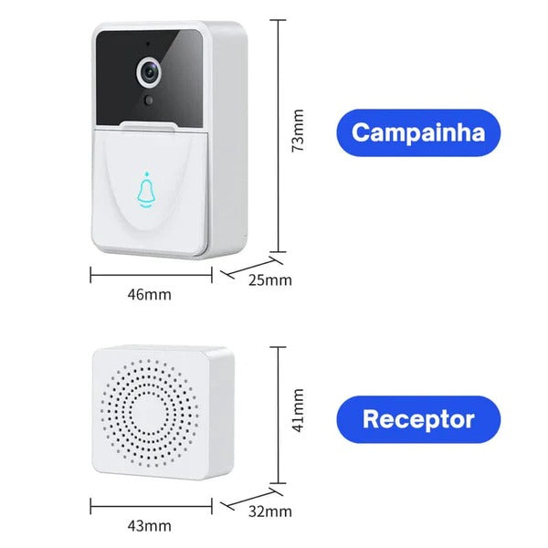 Campainha Inteligente X9 Wifi com Câmera HD - Com Sensor Movimento, Interfone Sem Fio e Visão Noturna - Fusion Express